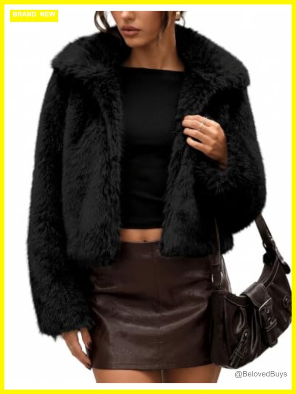 Two-Tone Faux Fur Cropped Fluffy Jacket Women LOMON